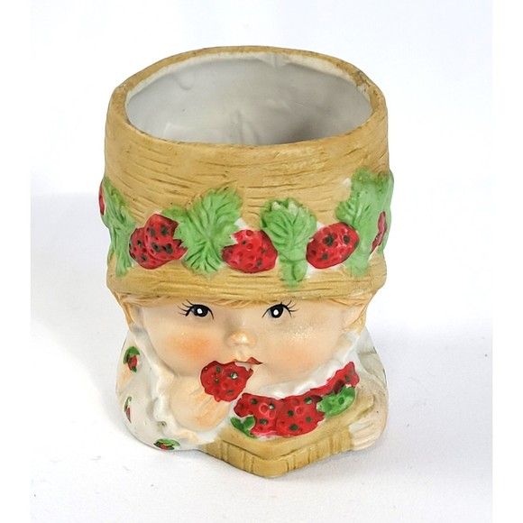 JASCO Sweet Keepers head vase Bisque PORCELAIN GIRL eating strawberries 1980 - Picture 6 of 8